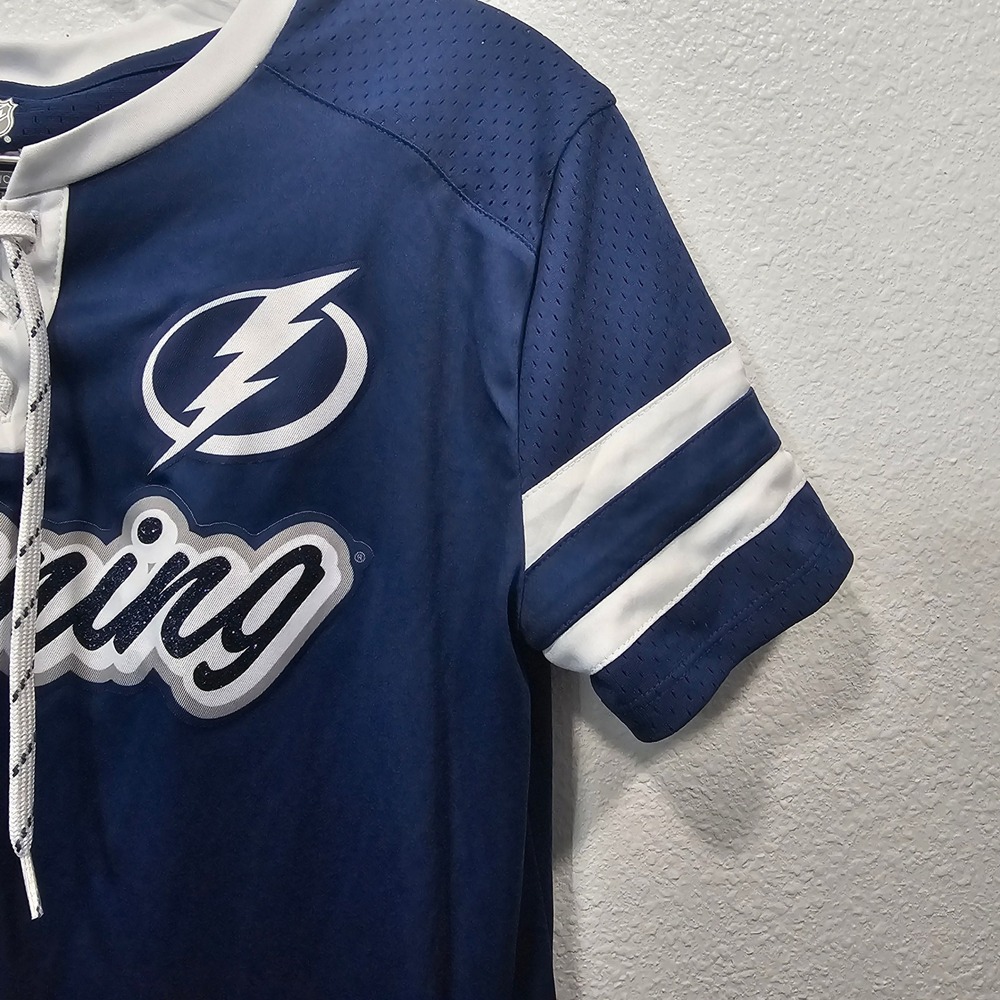 Fanatics Tampa Bay Lightning Womens Blue Lace Up V-Neck Jersey T-Shirt Small - Picture 3 of 5